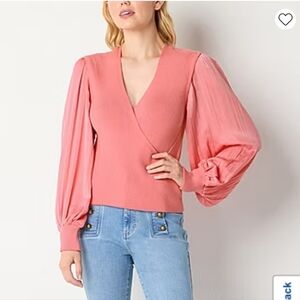 Ryegrass Faux Wrap Sweater Long Sleeve Balletcore Pink Sz L NWT